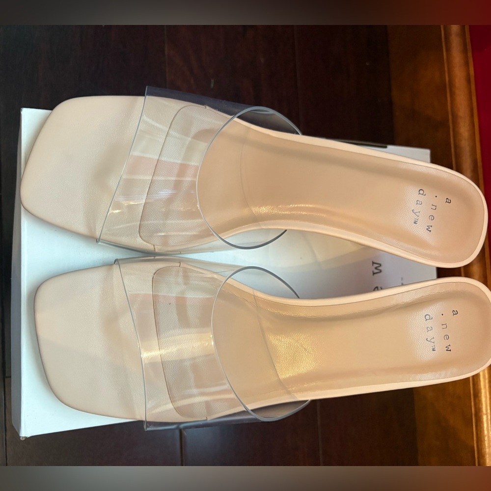 a new day Cream Sandals with Clear Straps